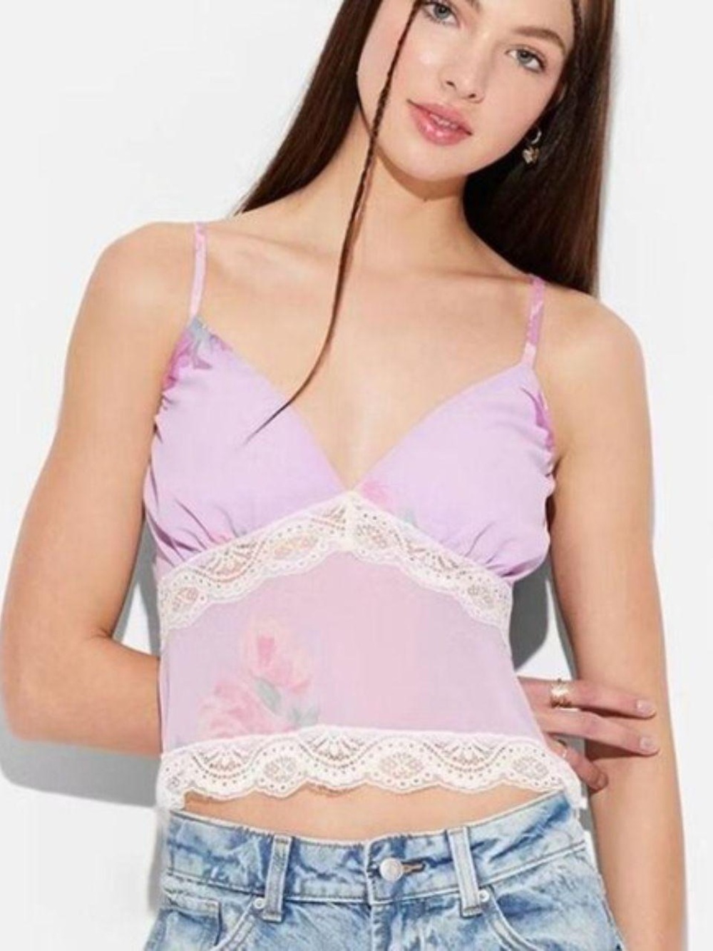 Wild Fable lilac floral lace trim camisole top